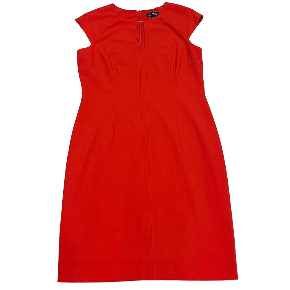 Tahari Arthur S. Levine Red Keyhole Cap Sleeve Sheath Dress Size 8